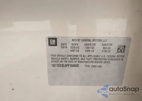 2015 Chevrolet Malibu 1Lt z USA, uszkodzony, nr VIN 1G11C5SL6FF184665